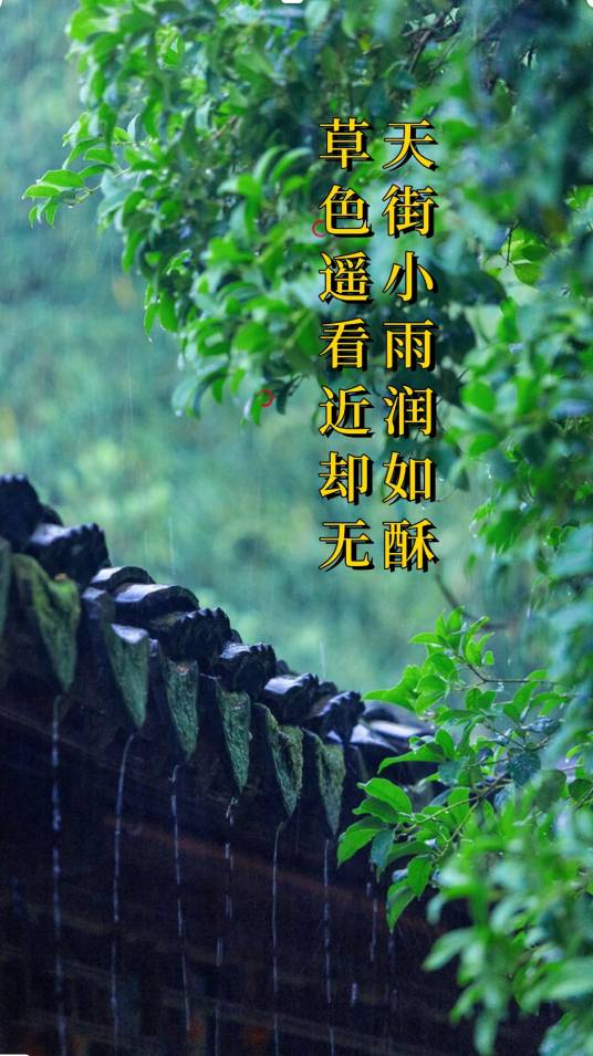 天街小雨润如酥，草色遥看近却无