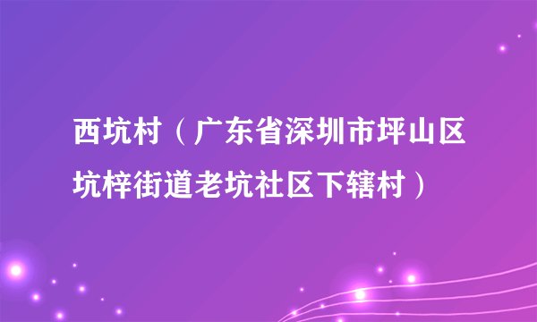 西坑村（广东省深圳市坪山区坑梓街道老坑社区下辖村）