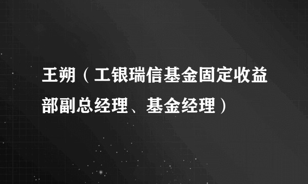 王朔（工银瑞信基金固定收益部副总经理、基金经理）