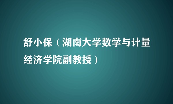 舒小保（湖南大学数学与计量经济学院副教授）