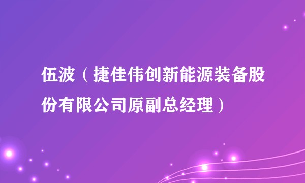 伍波（捷佳伟创新能源装备股份有限公司原副总经理）