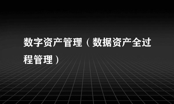 数字资产管理（数据资产全过程管理）
