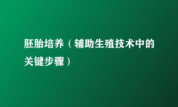 胚胎培养（辅助生殖技术中的关键步骤）