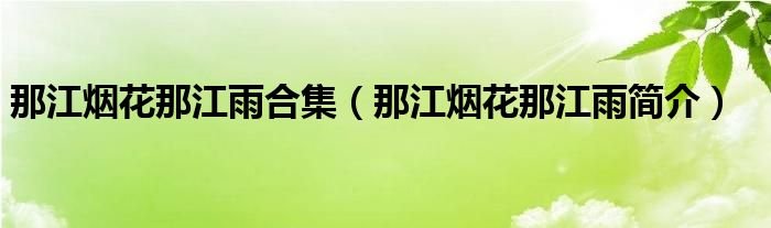 那江烟花那江雨合集那江烟花那江雨简介