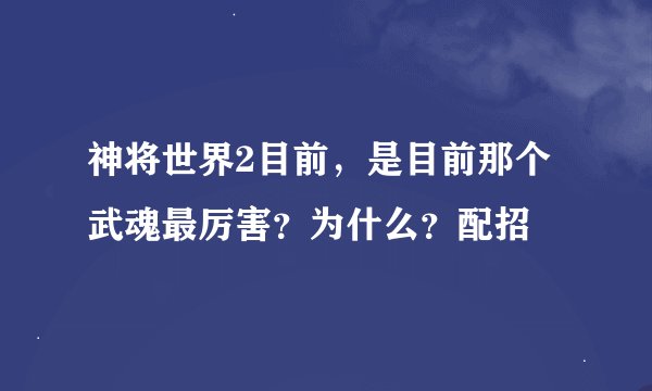 神将世界2目前，是目前那个武魂最厉害？为什么？配招
