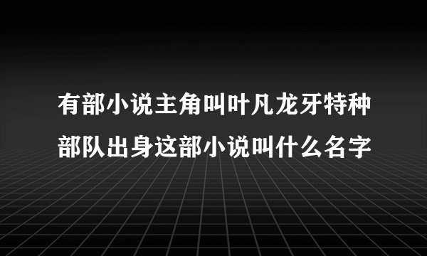有部小说主角叫叶凡龙牙特种部队出身这部小说叫什么名字