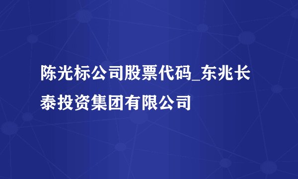 陈光标公司股票代码_东兆长泰投资集团有限公司