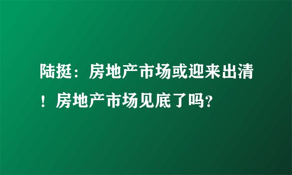 陆挺：房地产市场或迎来出清！房地产市场见底了吗？