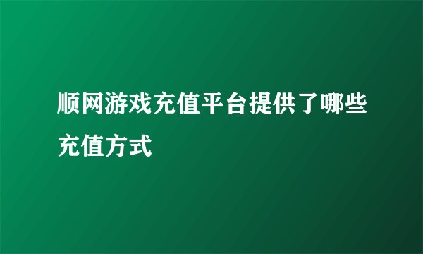 顺网游戏充值平台提供了哪些充值方式