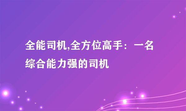 全能司机,全方位高手：一名综合能力强的司机