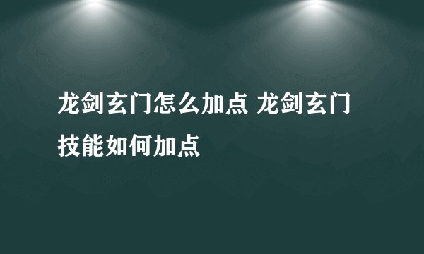 龙剑玄门怎么加点 龙剑玄门技能如何加点