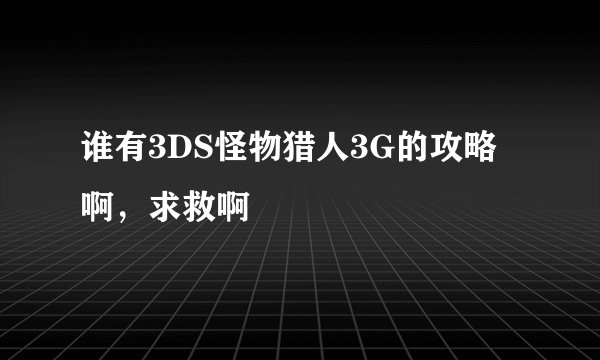 谁有3DS怪物猎人3G的攻略啊，求救啊