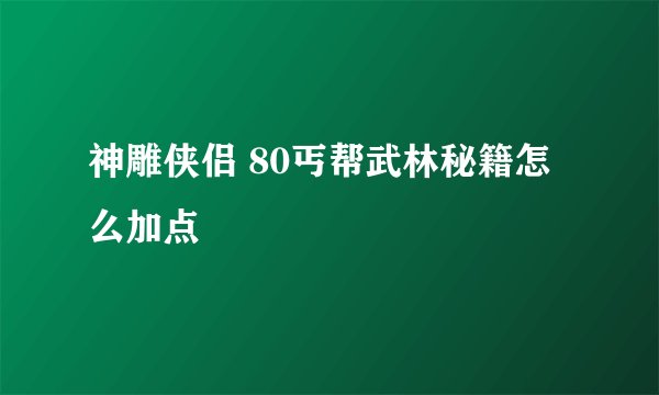 神雕侠侣 80丐帮武林秘籍怎么加点