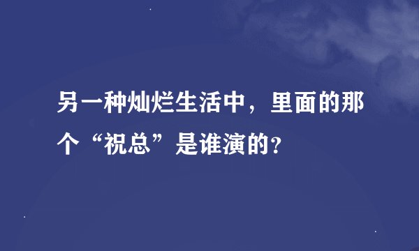 另一种灿烂生活中，里面的那个“祝总”是谁演的？