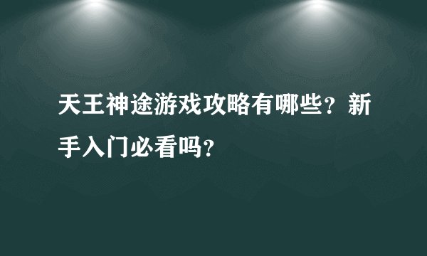 天王神途游戏攻略有哪些？新手入门必看吗？
