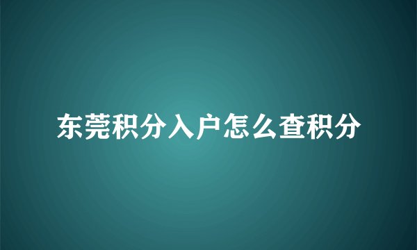 东莞积分入户怎么查积分