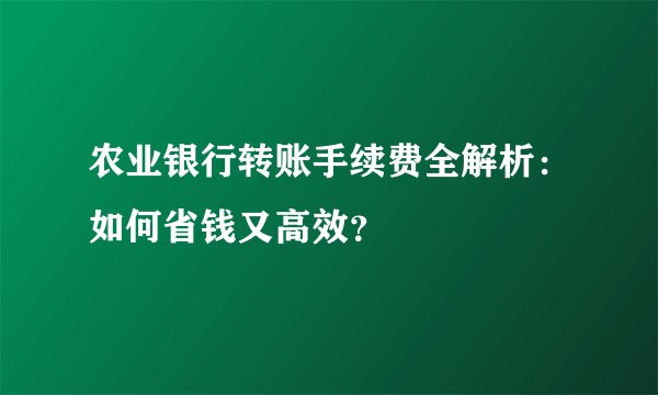 农业银行转账手续费全解析：如何省钱又高效？