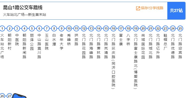 昆山1路公交车路线图
