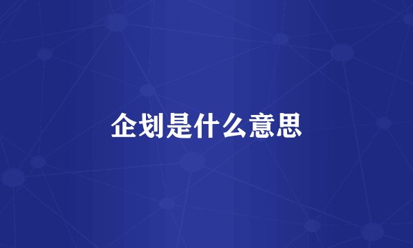 企划是什么意思