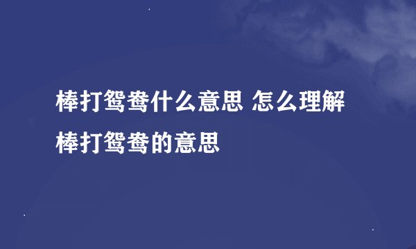 棒打鸳鸯什么意思 怎么理解棒打鸳鸯的意思