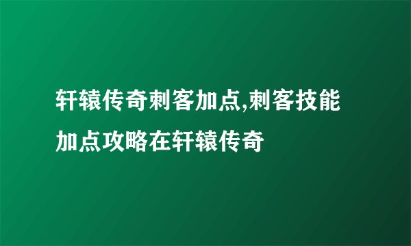 轩辕传奇刺客加点,刺客技能加点攻略在轩辕传奇