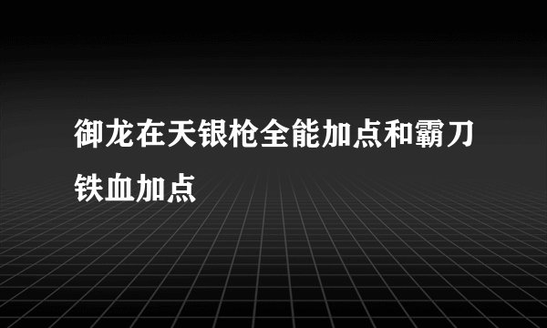 御龙在天银枪全能加点和霸刀铁血加点