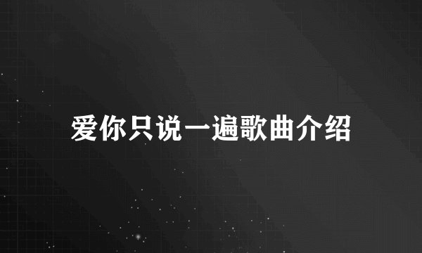 爱你只说一遍歌曲介绍