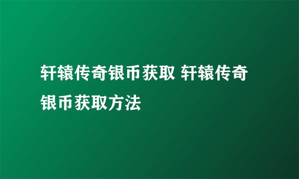 轩辕传奇银币获取 轩辕传奇银币获取方法