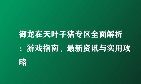 御龙在天叶子猪专区全面解析：游戏指南、最新资讯与实用攻略