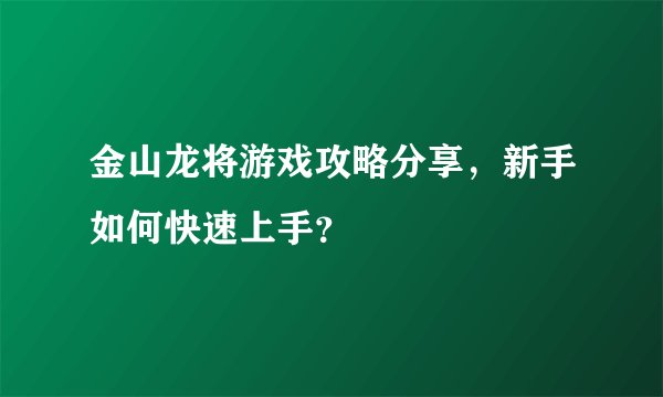 金山龙将游戏攻略分享，新手如何快速上手？