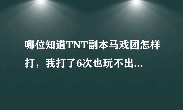 哪位知道TNT副本马戏团怎样打，我打了6次也玩不出。谢谢了！
