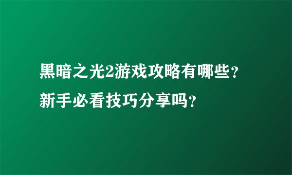 黑暗之光2游戏攻略有哪些？新手必看技巧分享吗？