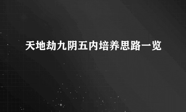 天地劫九阴五内培养思路一览