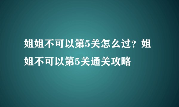 姐姐不可以第5关怎么过？姐姐不可以第5关通关攻略