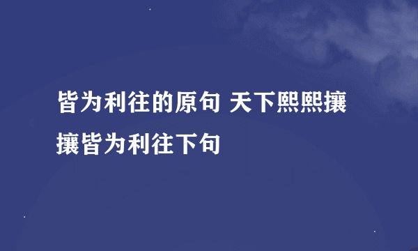皆为利往的原句 天下熙熙攘攘皆为利往下句