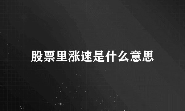 股票里涨速是什么意思