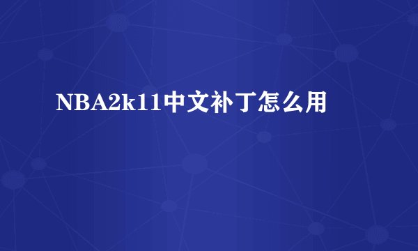 NBA2k11中文补丁怎么用