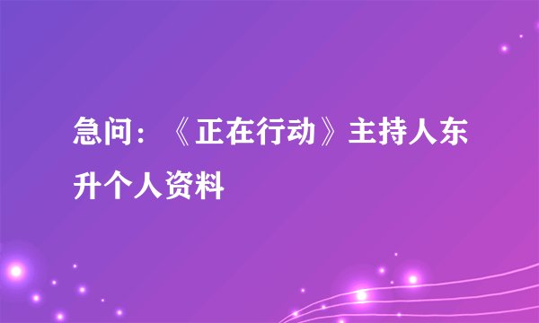 急问：《正在行动》主持人东升个人资料