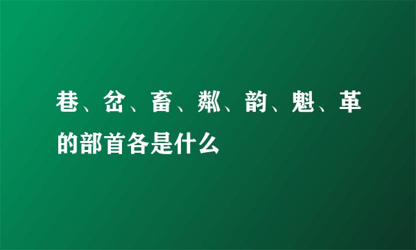 巷、岔、畜、粼、韵、魁、革的部首各是什么