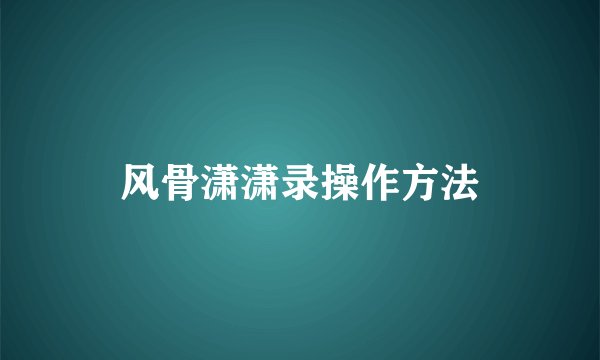 风骨潇潇录操作方法