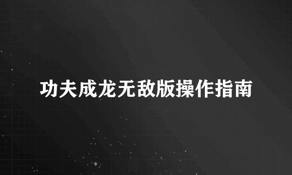 功夫成龙无敌版操作指南