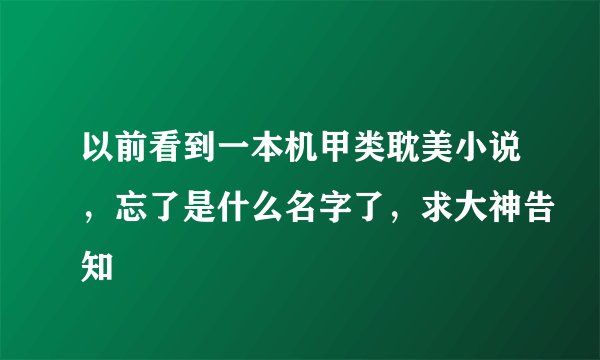 以前看到一本机甲类耽美小说，忘了是什么名字了，求大神告知