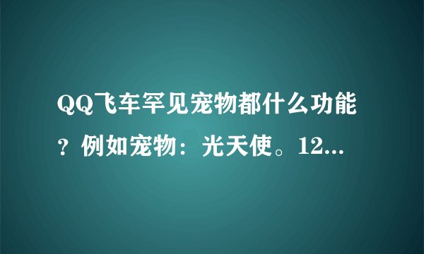 QQ飞车罕见宠物都什么功能？例如宠物：光天使。120级以下飞车选手请不要回答，免得误导了看的人。