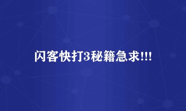 闪客快打3秘籍急求!!!