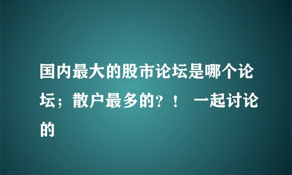 国内最大的股市论坛是哪个论坛；散户最多的？！ 一起讨论的
