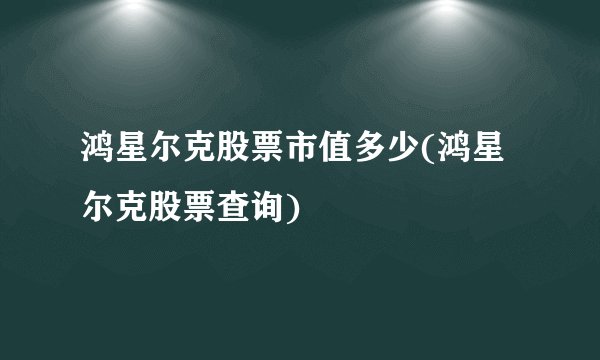 鸿星尔克股票市值多少(鸿星尔克股票查询)