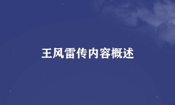 王风雷传内容概述