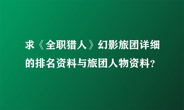 求《全职猎人》幻影旅团详细的排名资料与旅团人物资料？