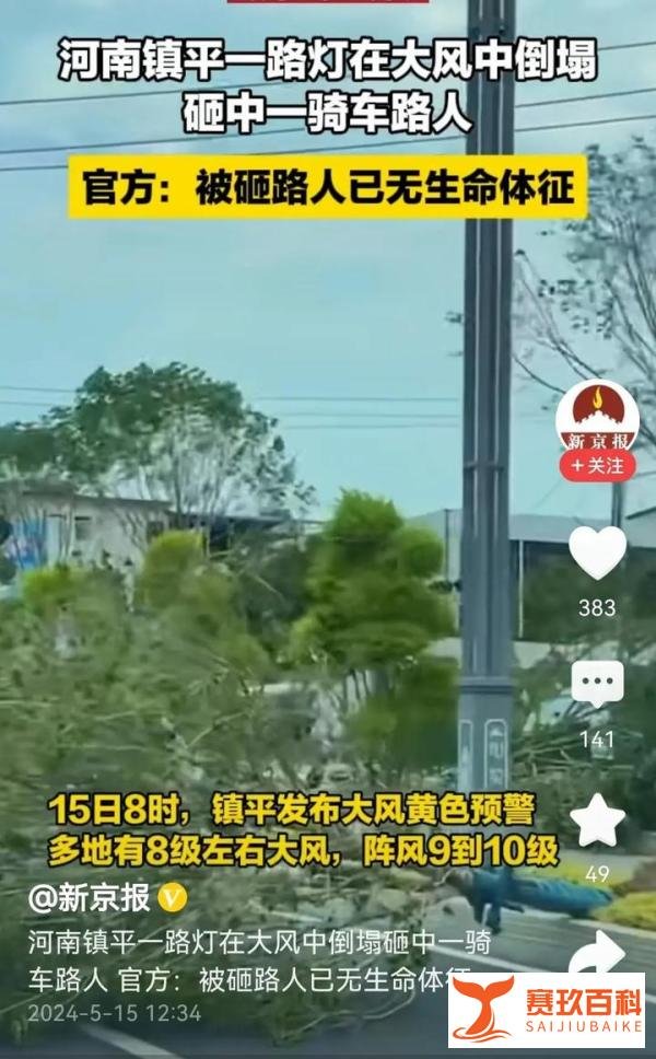 太心痛了河南突降极致大风，路灯被吹倒又间接砸死路人