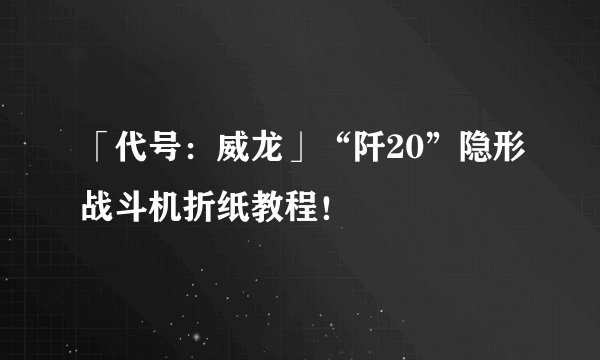 「代号：威龙」“阡20”隐形战斗机折纸教程！